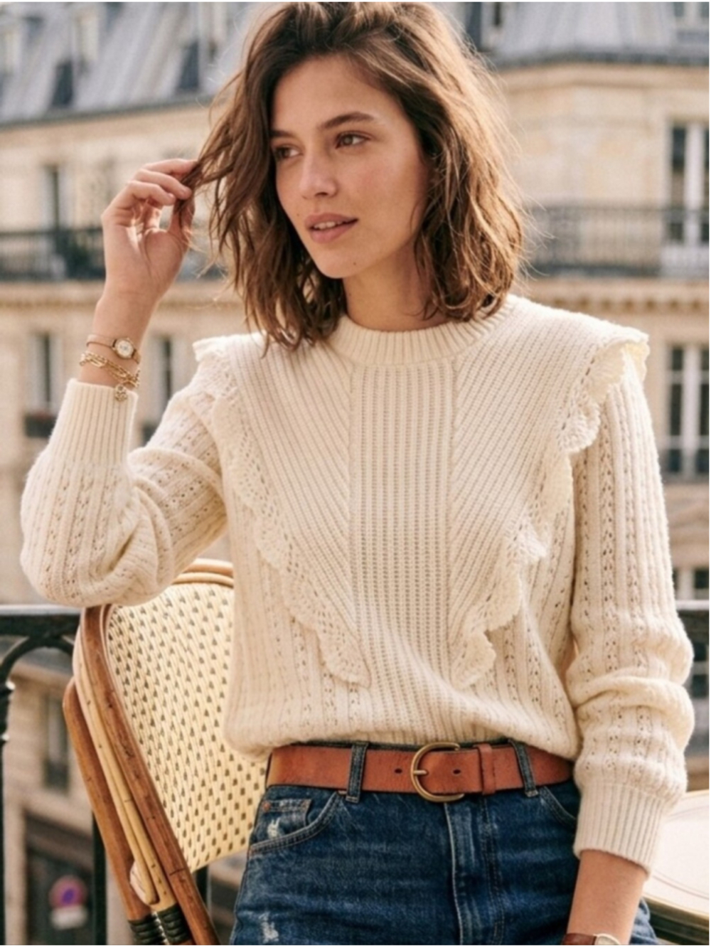 Sezane Wool Blend Jumper Cream Sweater Size XS Old Money Classic Parisian Chic